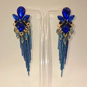 (E96) New Elegant Blue and Gold Dangle Earrings